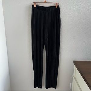 Zara Black Straight Flare Semi Sheer Black Vertical Accordion Crinkle Pants S